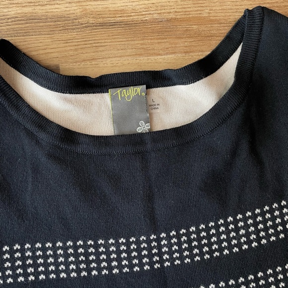 Taylor boat neck long bell sleeve dress, black white dots flare dress. - Picture 3 of 5